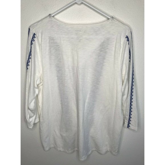 Chicos Embroidered Boho Top 3/4 Sleeve Peasant - Picture 5 of 6